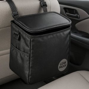 Leak Proof Car Trash Bag with Adjustable Strap and Lid